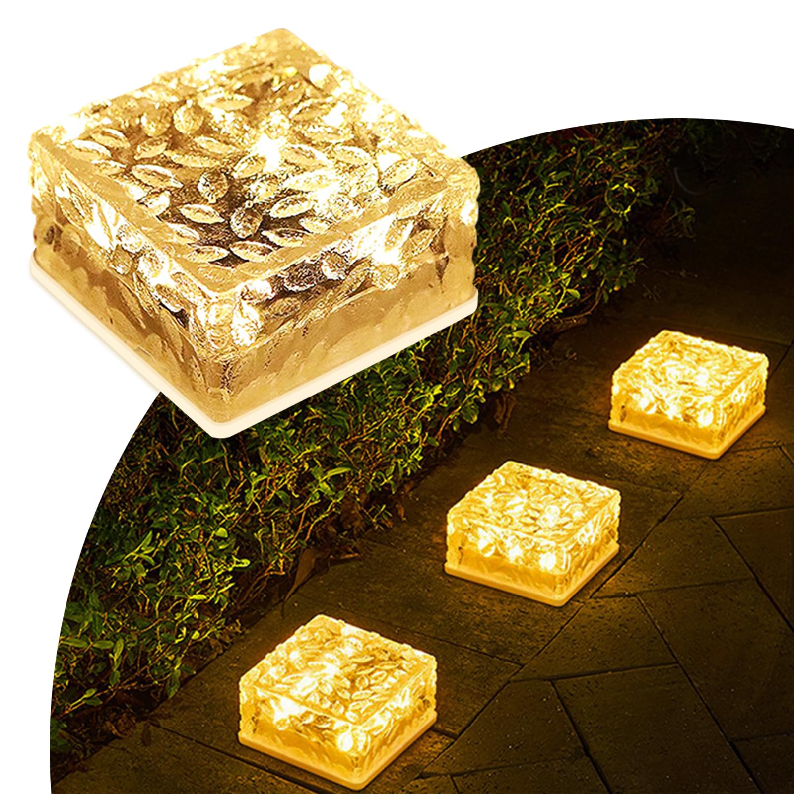 MEDOYOH 1PCS Warmwhite Light Solar Light PVC Brick, 10x10x5CM Solar Ground Light On/Off Ponds Lights Outdoor Garden Ornaments