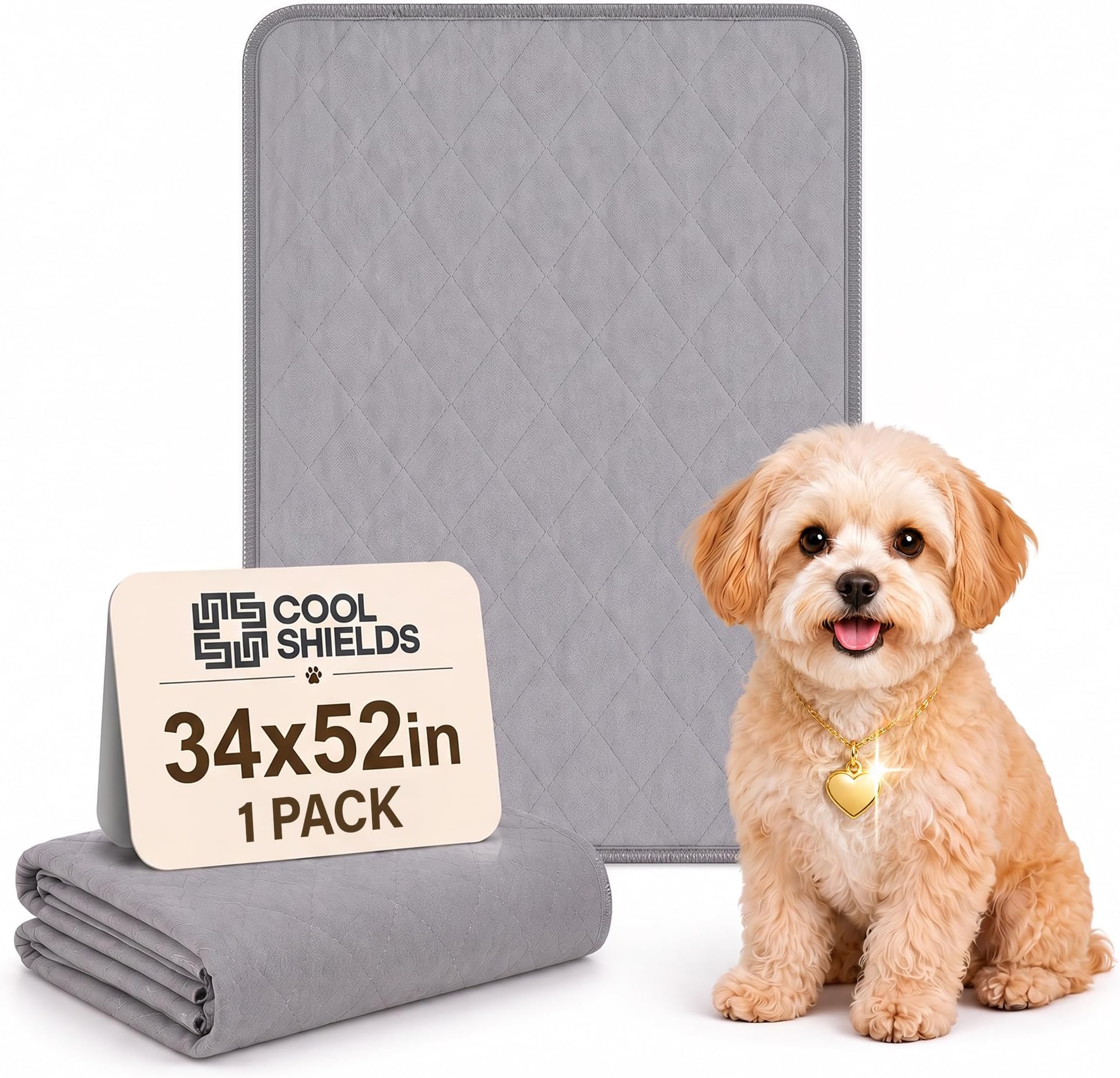 CoolShields Washable Pee Pads for Dogs, 34'' x 52'', Grey, 1 Pack