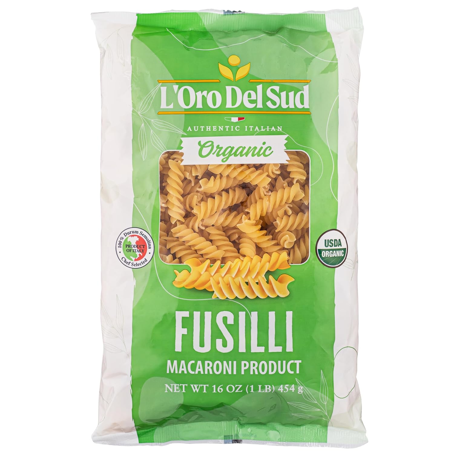 Organic Fusilli Pasta, (16 oz x 20 Pack), Italian Pasta, Durum Wheat, Premium Quality, Product of Italy, L'Oro del Sud