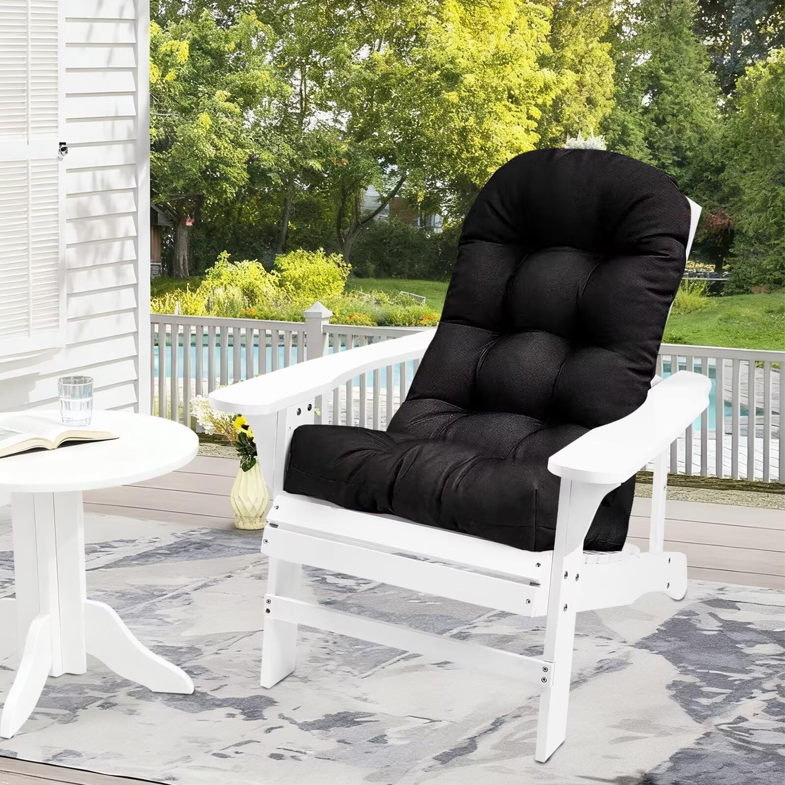 UUluhao Outdoor Adirondack Chair Cushions with High Back Rocking Chair Cushion 43 * 20 * 3.9" Black Tufted Thick Patio Lounge Cushion Seat Pads for Indoor Outdoor Furniture