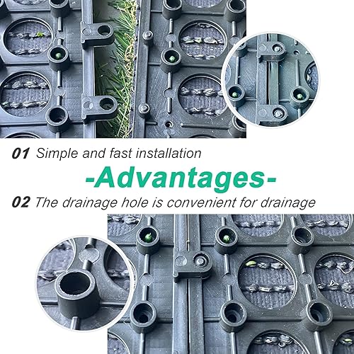 Miniatura 3 de LVBAO Azulejos de césped falso entrelazados, 27 unidades de 12 x 12 pulgadas, tapete autodrenante de 1.2 pulgadas de altura de césped verde para