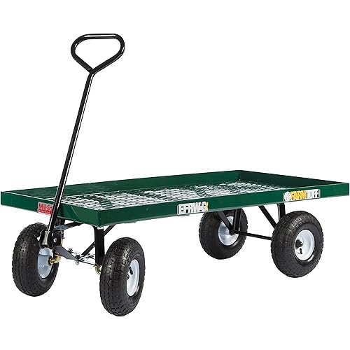 Metal Deck Wagon with Flat Free Tires, Green - EFRW-G-FF