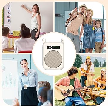 Voice Amplifier with Bluetooth lavalier Microphone, Teacher Bluetooth Amplifier, Portable Voice Amplifier, Clip on Microphone System Bluetooth Speaker (Beige)