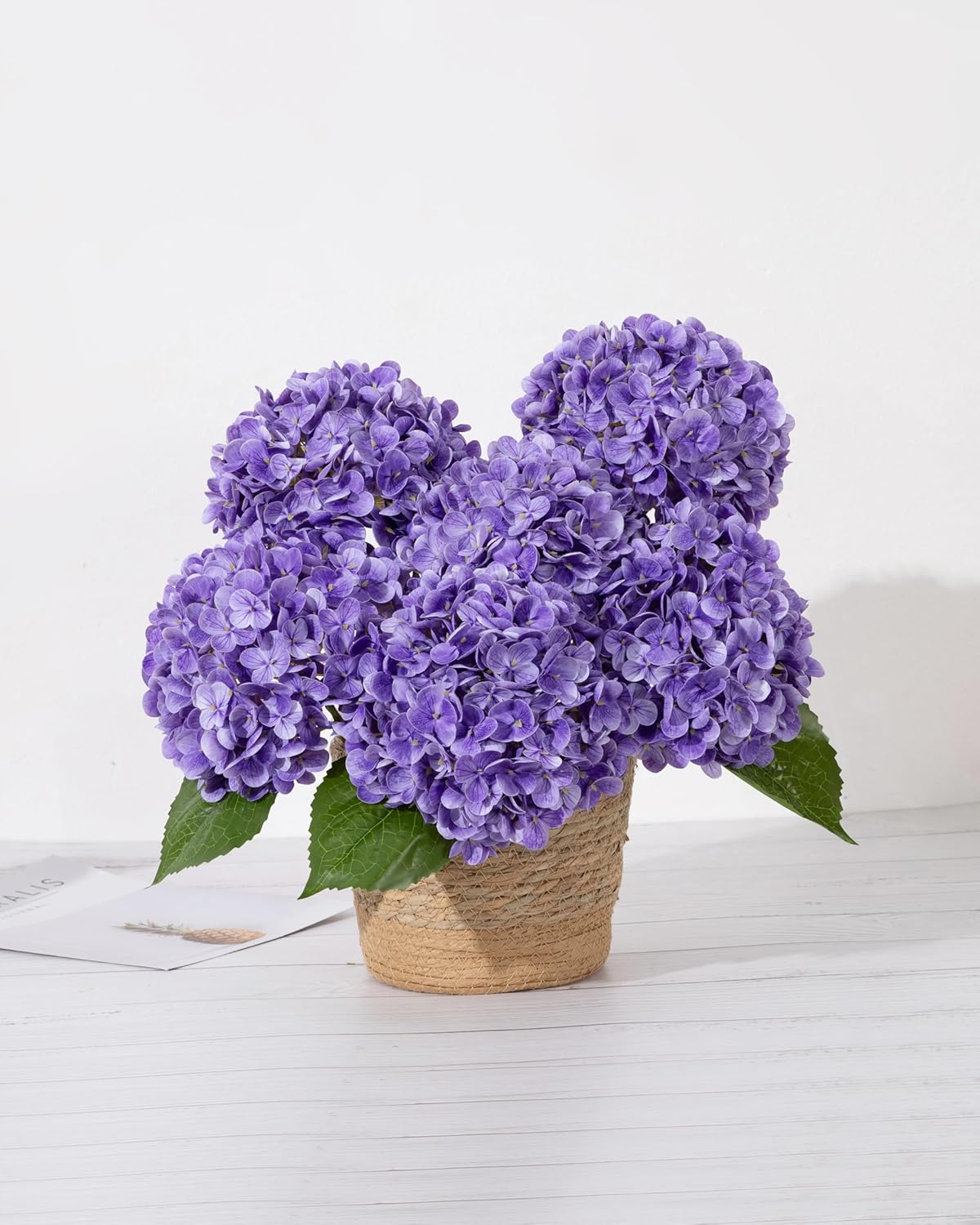 DuHouse 3Pcs Hydrangea Artificial Flowers,Latex Real Touch Hydrangeas with Long Stems & Leaves for Home Decor Party Floral Arrangements Wedding Bouquets Centerpieces(Purple) - Image 3