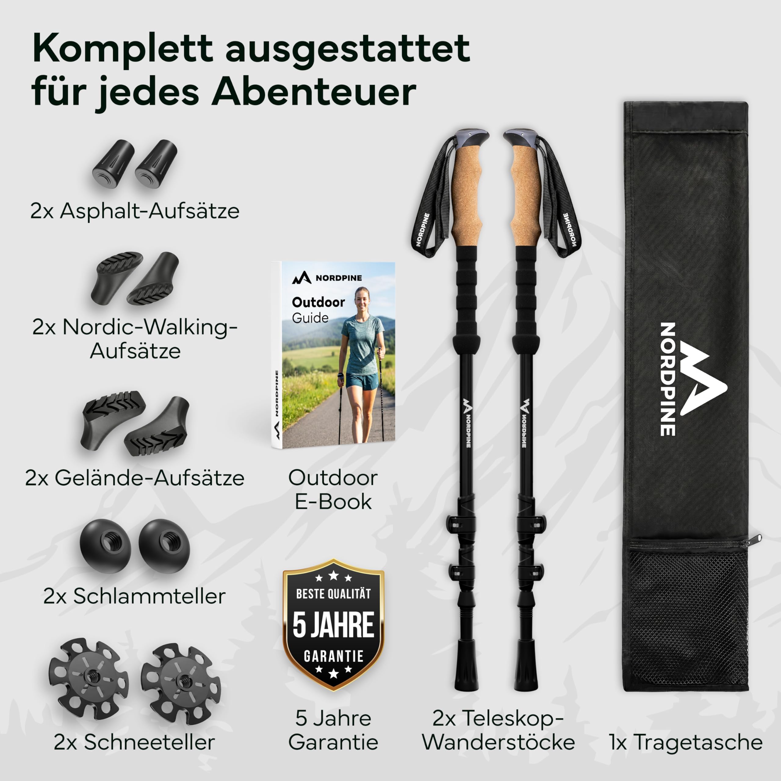 Wanderstöcke Teleskop Carbon oder Aluminium 65-135cm - Höhenverstellbare Walking Stöcke Damen & Herren - Nordic Walking Stöcke mit Korkgriff, Wolframspitze & Gummipuffer - Trekkingstöcke ausziehbar