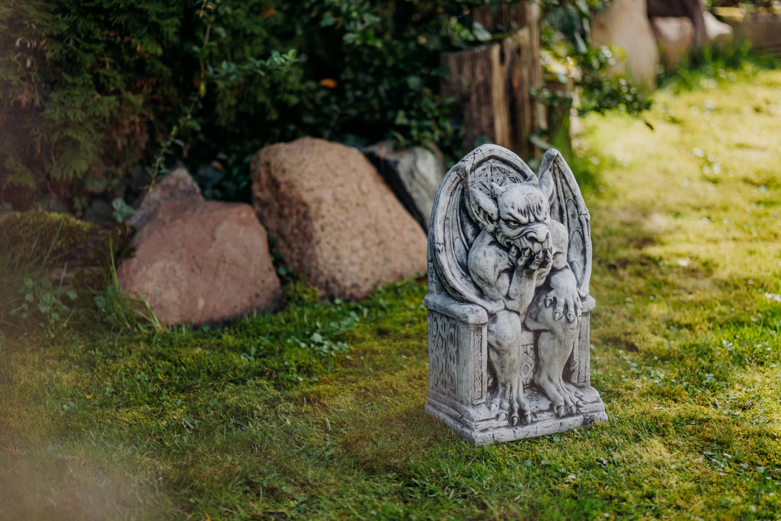 gartendekoparadies.de Gargoyle su Trono Figura Pietra H 47 cm 35 kg Grigio Ghiaccio Antigelo per Esterni