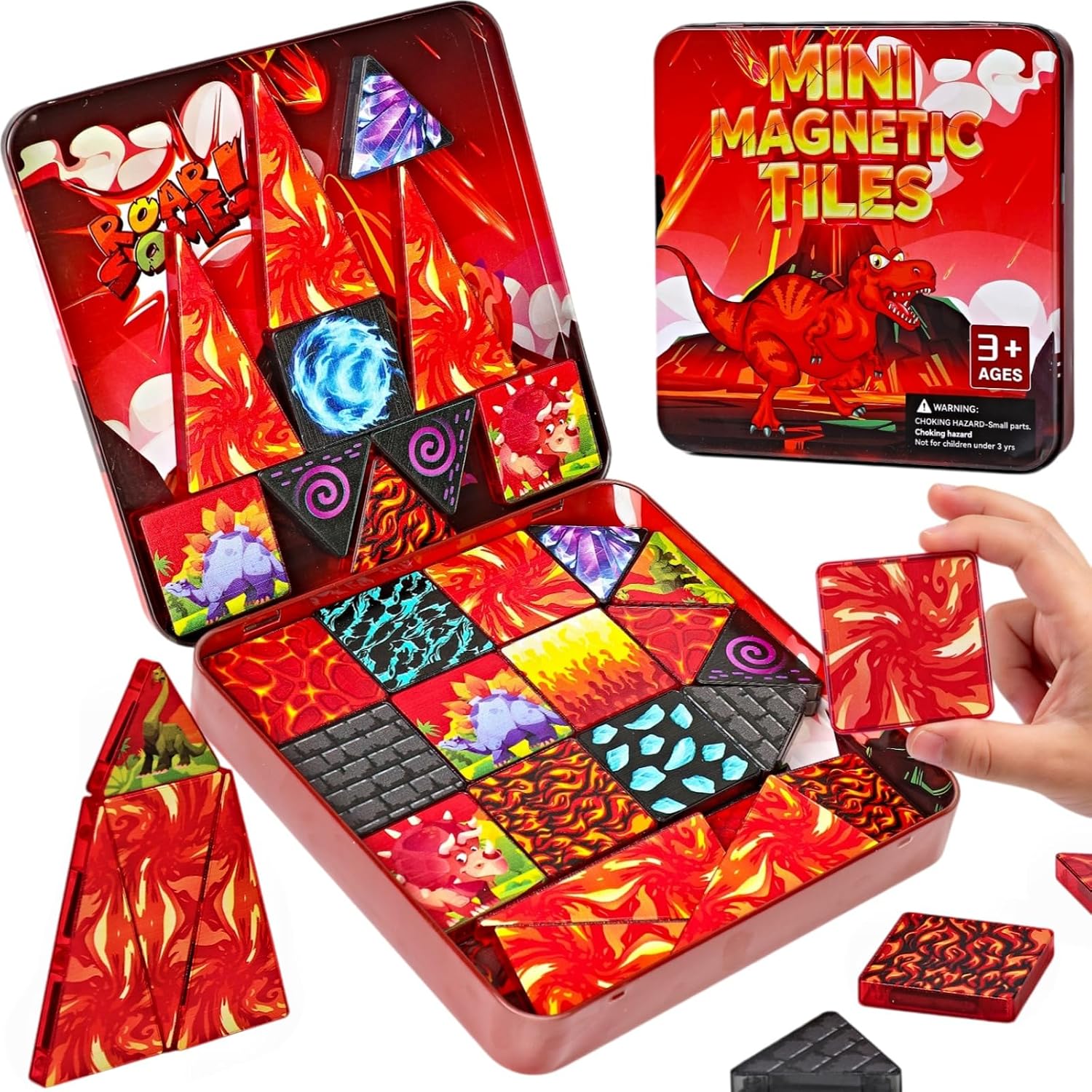 Amazon.com: 36PCS Mini Magnetic Tiles Dinosaur Toys Building Set for ...