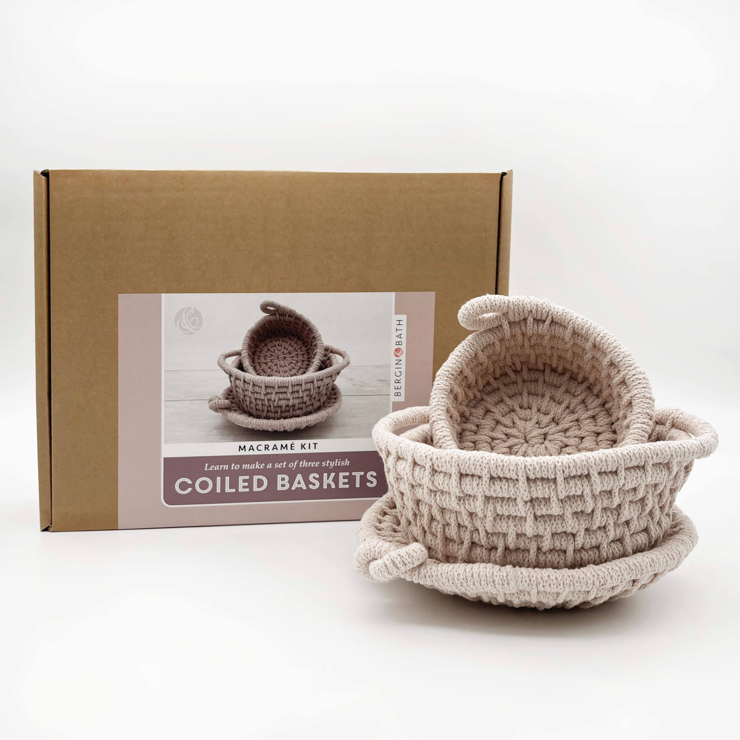 Bergin & Bath Nude Macrame Kit, Baskets - Learn To Make A Trio Of Stylish Baskets - Gift For Her, For Mum - Craft Kit For Adults And Teens