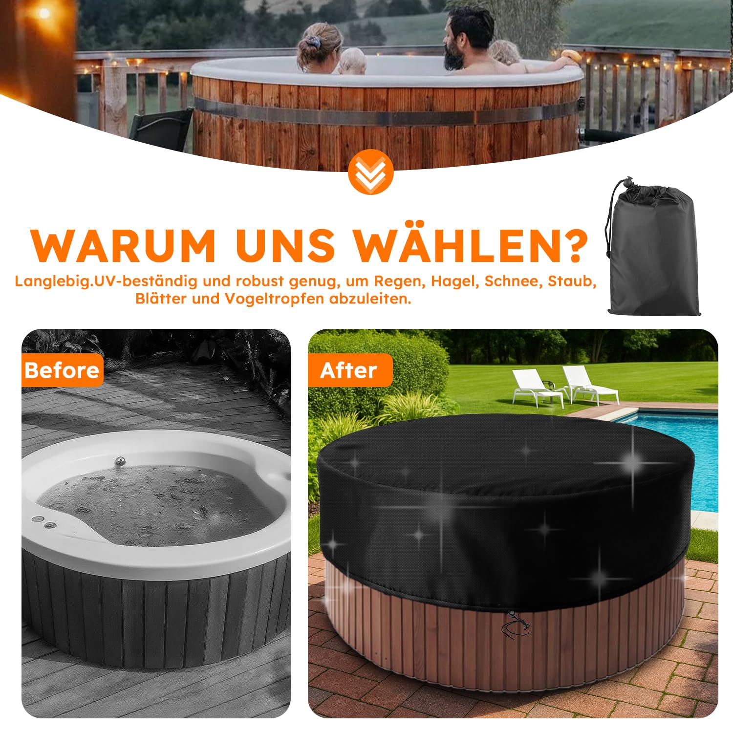 Couverture de Piscine Ronde Piscine Bâche Solaire,Portable Patio Rond Gonflable Bain à Remous Couverture de Spa,Oxford 600D résistant aux déchirures pour Extérieur Spa Baignoire (Φ200*30cm)