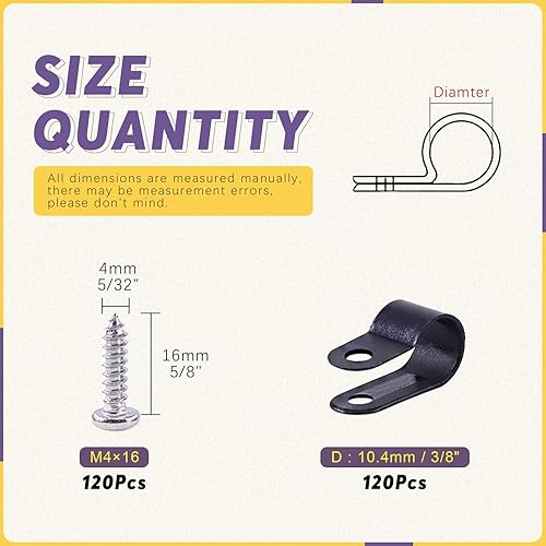 Miniatura 2 de Swpeet Paquete de 120 clips de cable de plástico de nailon negro de 38 pulgadas, tipo R, clips de sujeción de cable de montaje de tornillo de nailon