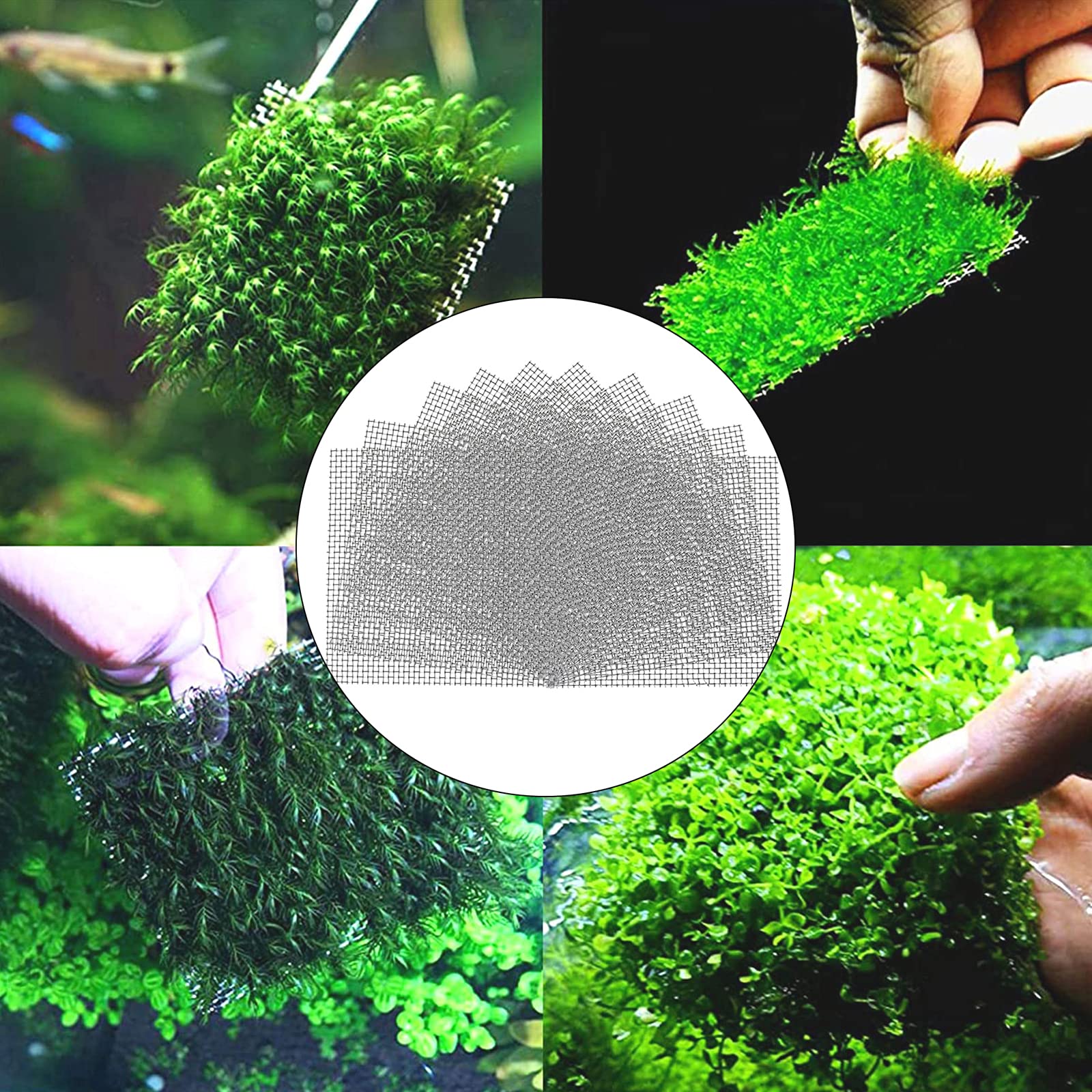 14 Pièces Mousse Plante Aquatique Décoration - 8 X 8 CM Accessoire Grillage Fin en Acier Inoxyable - Maille Fine Pour Aquarium