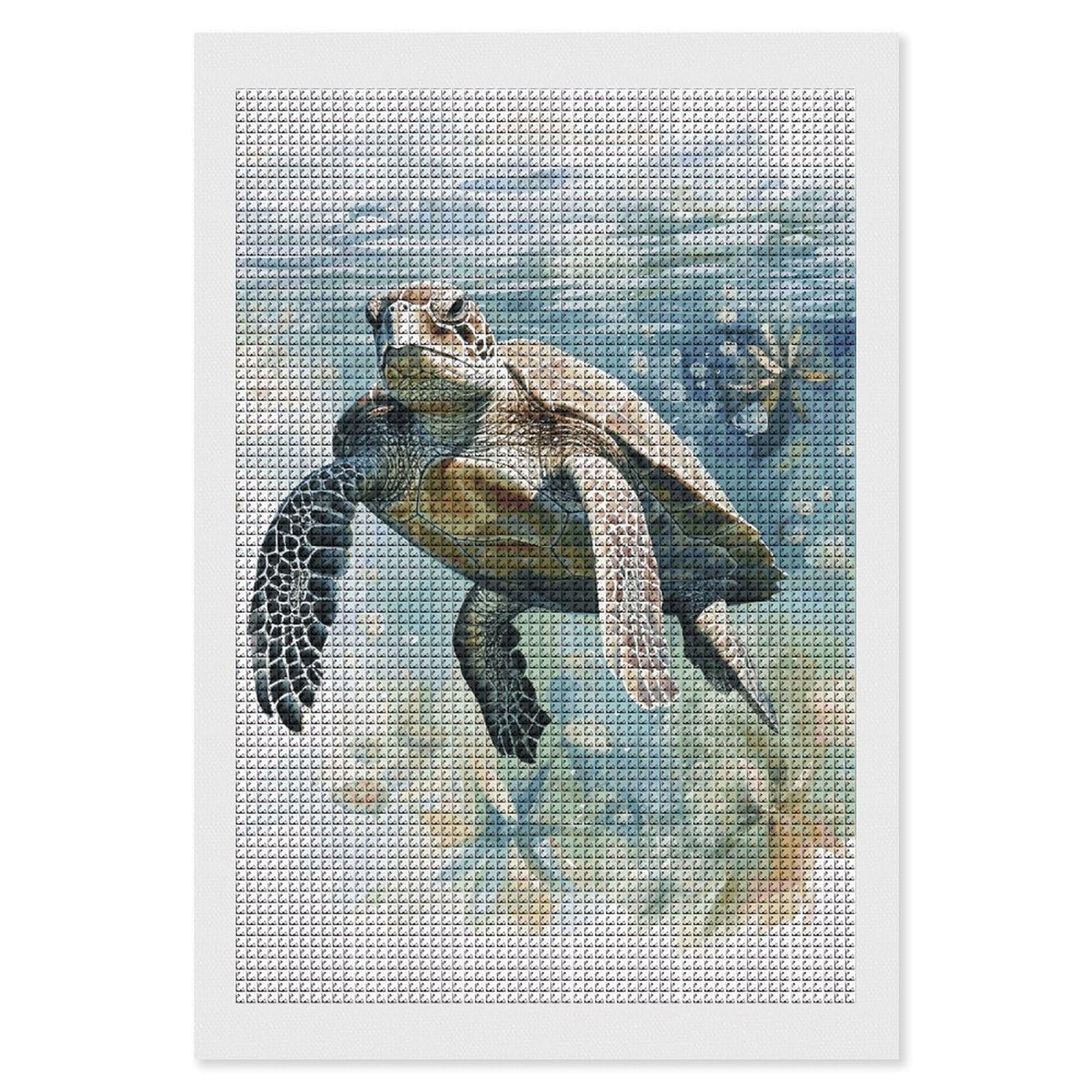 Watercolor Painting of Sea Turtle Swimming in The Sea Diamond Art Kits for Adults, DIY 5D Diamonds Painting Kits for Beginner, Round Full Drill Diamond Dots Painting, 8"x12" Diamonds Pictures Gem Art