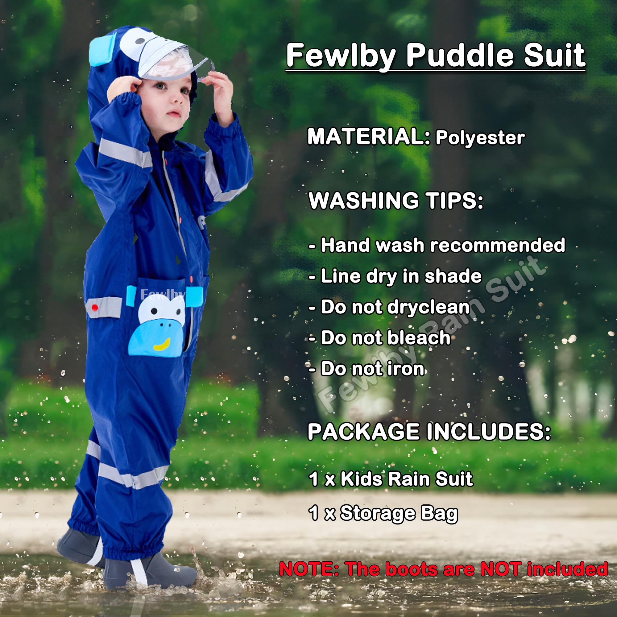 Combinaison de Pluie Enfant, Imperméable Garçon Fille Manteau de Pluie Veste à Capuche Poncho Léger Animal Imprimé Rayure Réfléchissante Outdoor Imperméables 1-10 Ans