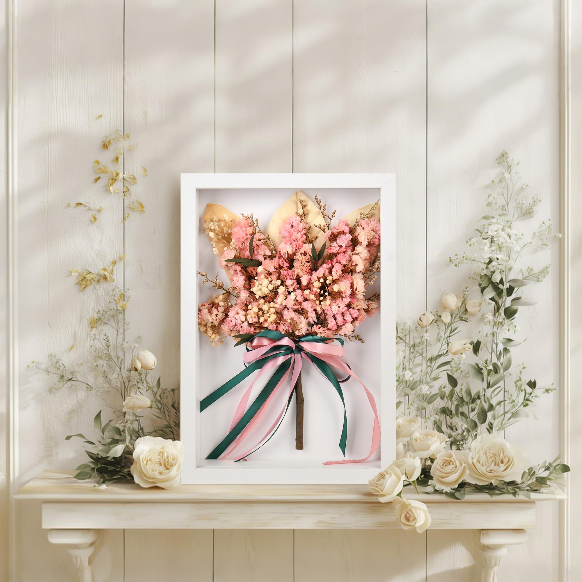 Bouquet di fiori secchi per decorazione da tavolo, fiori rosa in cornice da 30,5 cm, fiori estivi Sring decorazioni per la casa