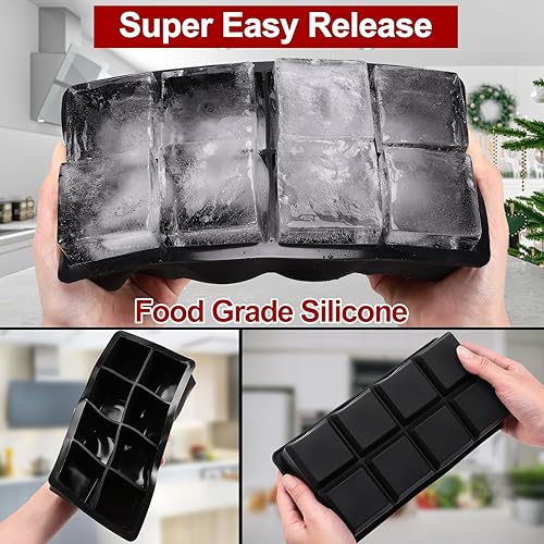 Miniatura 3 de Loppdece Paquete de 3 moldes para cubitos de hielo, bandeja grande de silicona para cubitos de hielo, moldes cuadrados grandes para cubitos de