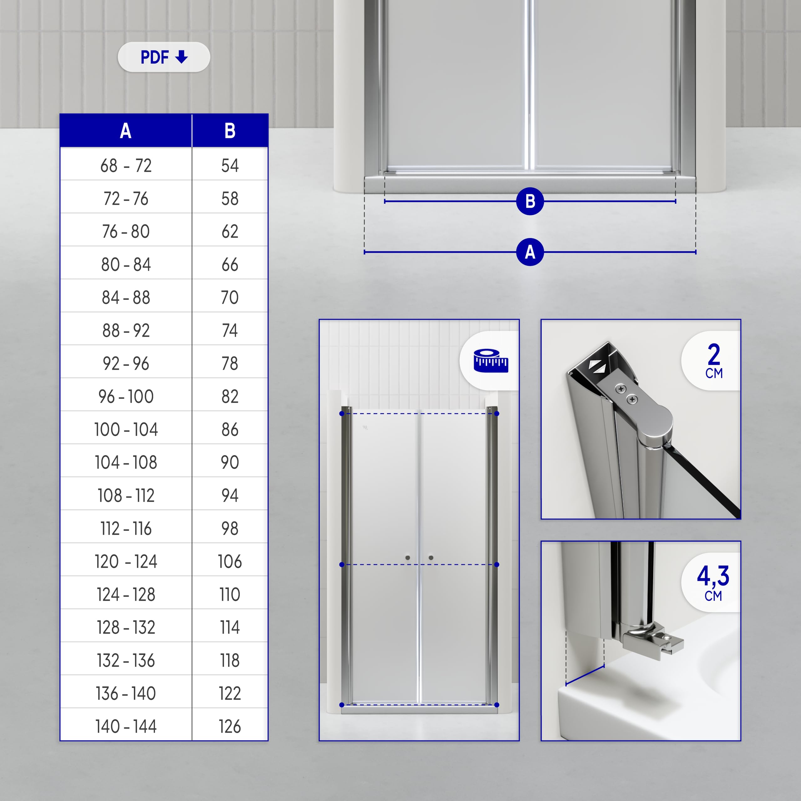 i-flair Duschtür LIMA mit Pendeltüren, 135x195 cm Verstellbereich von 132-136 cm Höhe: 195 cm Nischentür Duschabtrennung aus satiniertem 6mm NANO ESG Sicherheitsglas - DTF 195