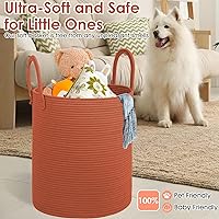 Vista 6 de Cesta de lavandería de cuerda de algodón, contenedor de almacenamiento de gran capacidad con asas, canasta grande para manta para sala de estar