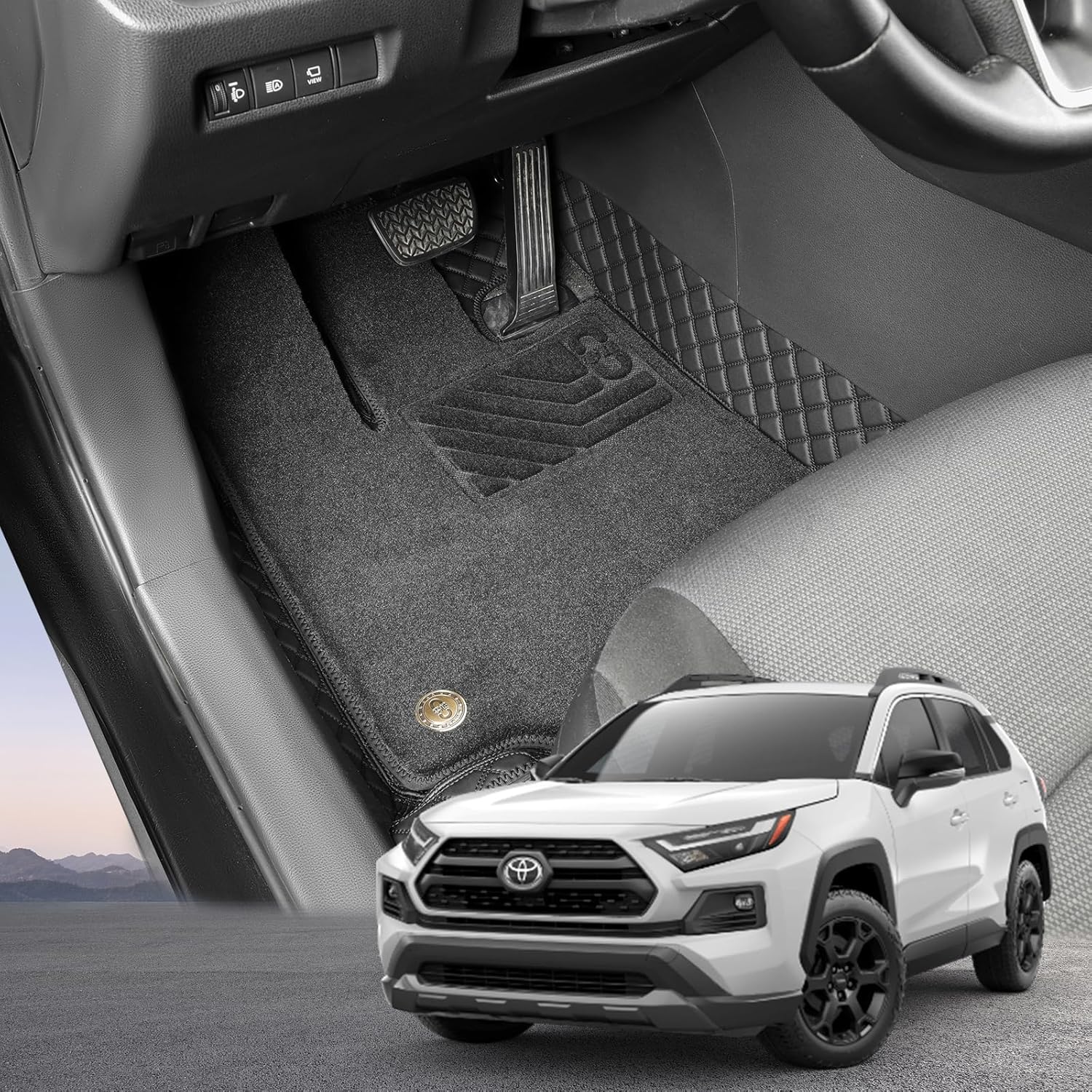 EKR Custom Floor Mats for Toyota RAV4 (Not Hybrid) 2019-2025, Front & 2nd Row Luxury Car Floor Mat Fit RAV4 2019 2020 2021 2022 2023 2024 2025 - Leatherette Floor Liners (Burgundy)
