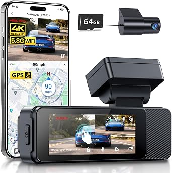 GKU Dash Cam Front and Rear, 3.18 Touchscreen, 4K+1080P Dashcam