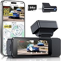 GKU 4K+1080P Dash Cam Auto,5,8GHz WiFi dash cam con Touchscreen da 3.18