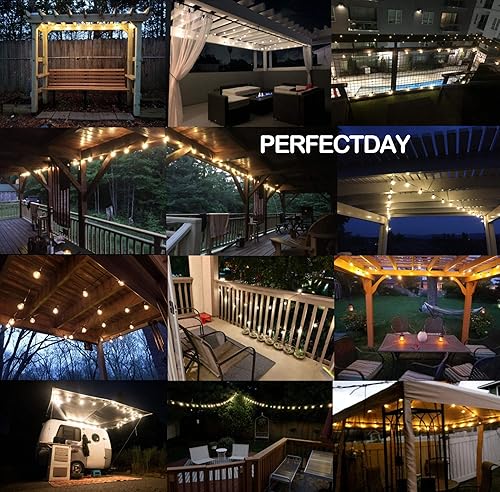 Miniatura 2 de PERFECTDAY Guirnalda de luces solares, luces LED solares inastillables para exteriores G40 con 25 bombillas, luces impermeables para patio de 27 pies