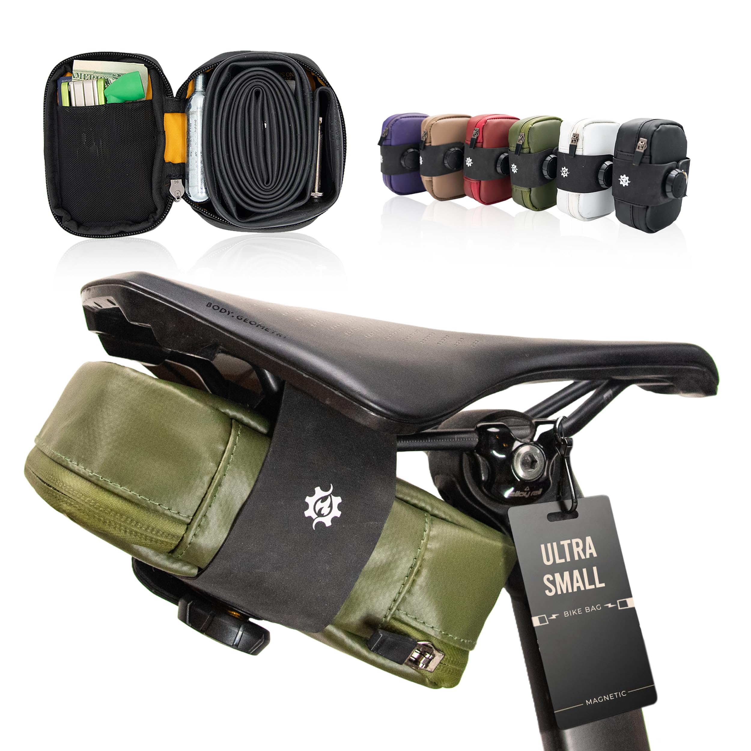 Lumiere & Co. Falcon Magnetic Saddle Bag – 0.37L | 5"x 3"x 1.5" | Sleek Minimalist Design, Fast Magnetic Buckle Attachment | Cycling Bike Bag (Green,