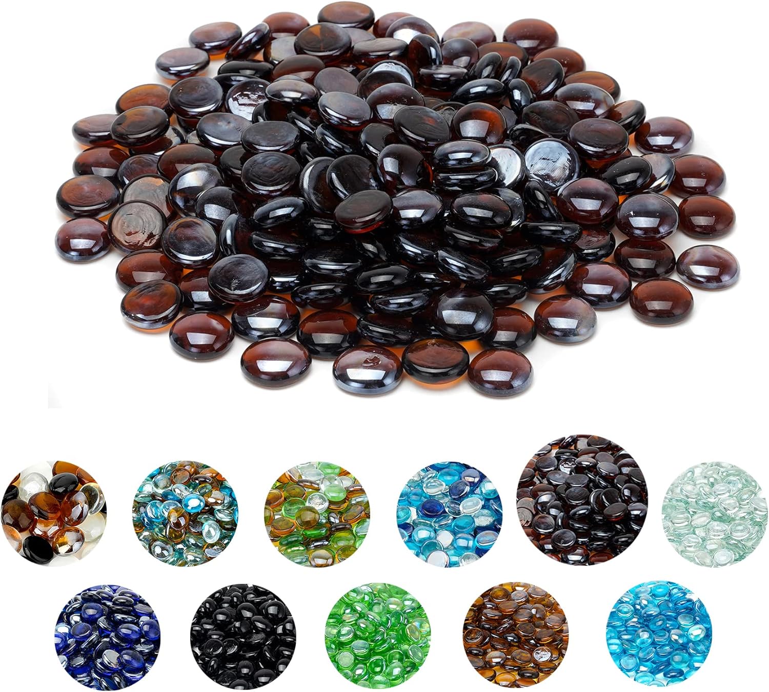 Skyflame 10-Pound Fire Glass Beads for Fire Pit Fireplace, 1/2-Inch Size Amber Reflective Decorative Blended Fireglass Drops for Landscaping