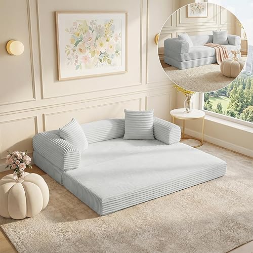 Miniatura 22 de Sofá cama tipo futón convertible de 78 pulgadas, sofás plegables sin hueso con sofá cama, sofá plegable con asiento profundo, sofá plegable de pana