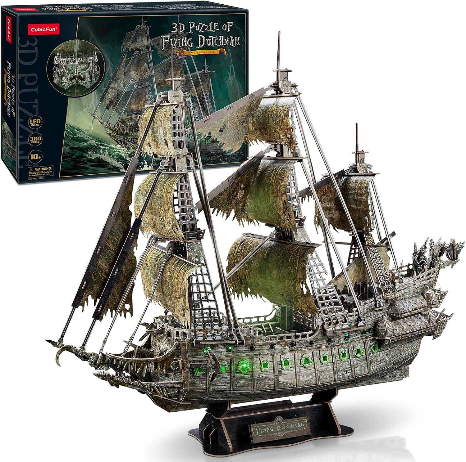 CubicFun 3D Puzzles for Adults - LED Flying Dutchman 3D Puzzle, 360-pieces - Desk Decor for Home Office - Christmas Aduls Teacher Gifts Stocking Stuffers