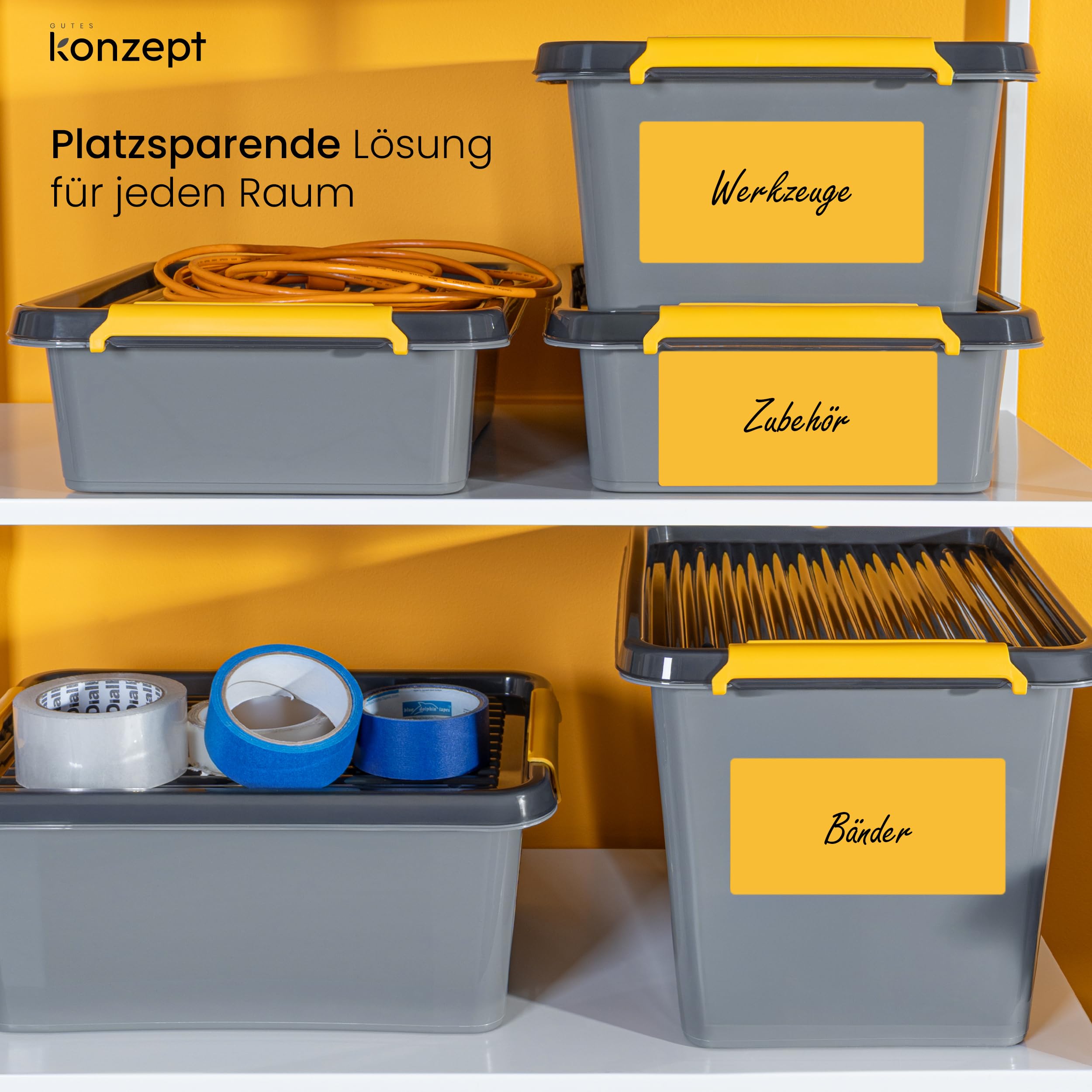KONZEPT Boîte de rangement 15L avec couvercle, lot de 2 boîtes de rangement pour cave, atelier, garage, boîtes empilables en différentes tailles