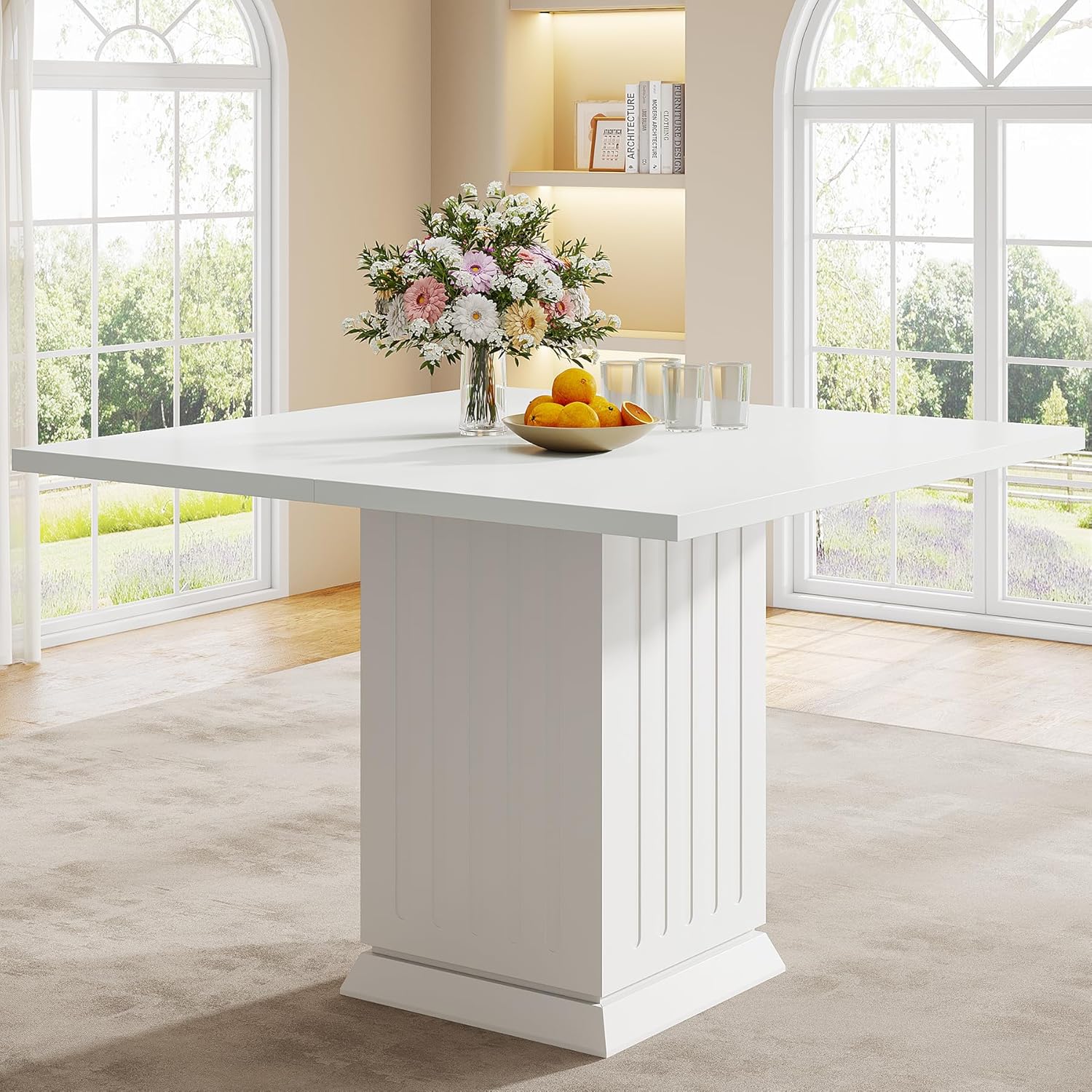 Tribesigns Square Dining Table with 2 Placemats, Modern Engineered Wood Small Dinner Kitchen Table for 4 People (White)