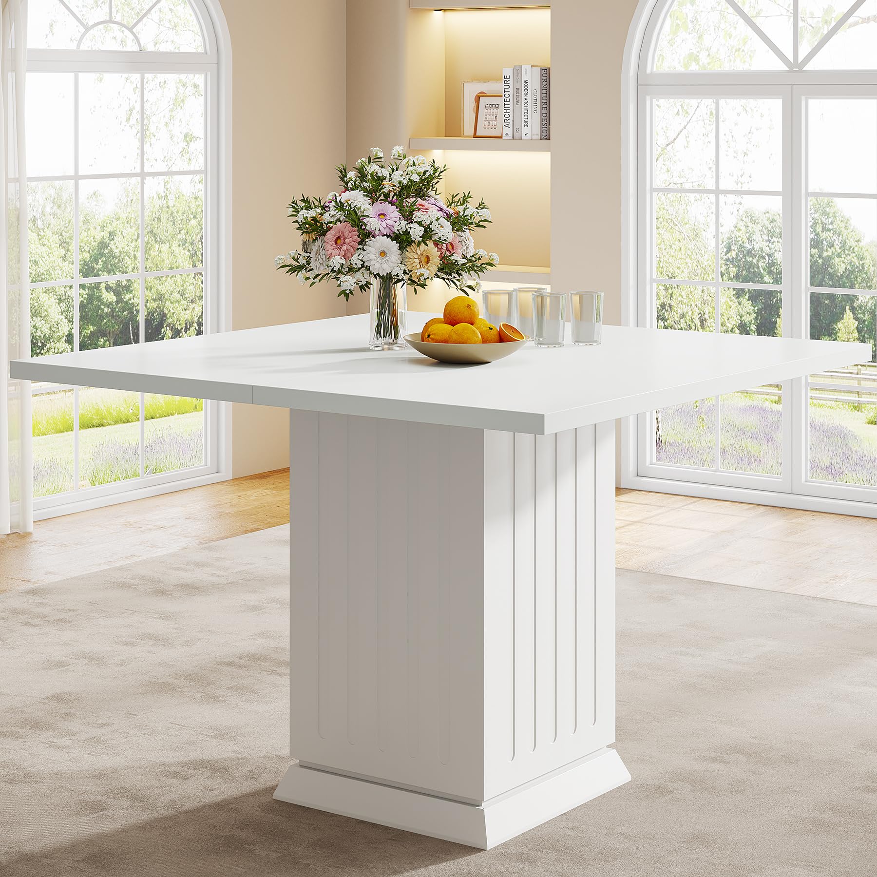 Tribesigns Table de salle à manger carrée de 90 cm avec 2 sets de table, petite table de cuisine avec socle robuste, pour salle à manger, salon, cuisine (blanc)