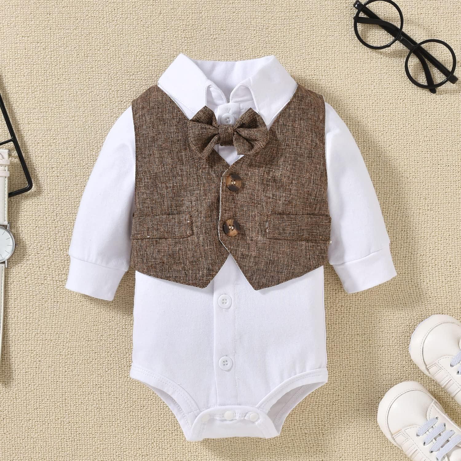 Aalizzwell Baby Boys Gentleman Outfit 3 Piece Formal Suit Set with Snaps - Image 5