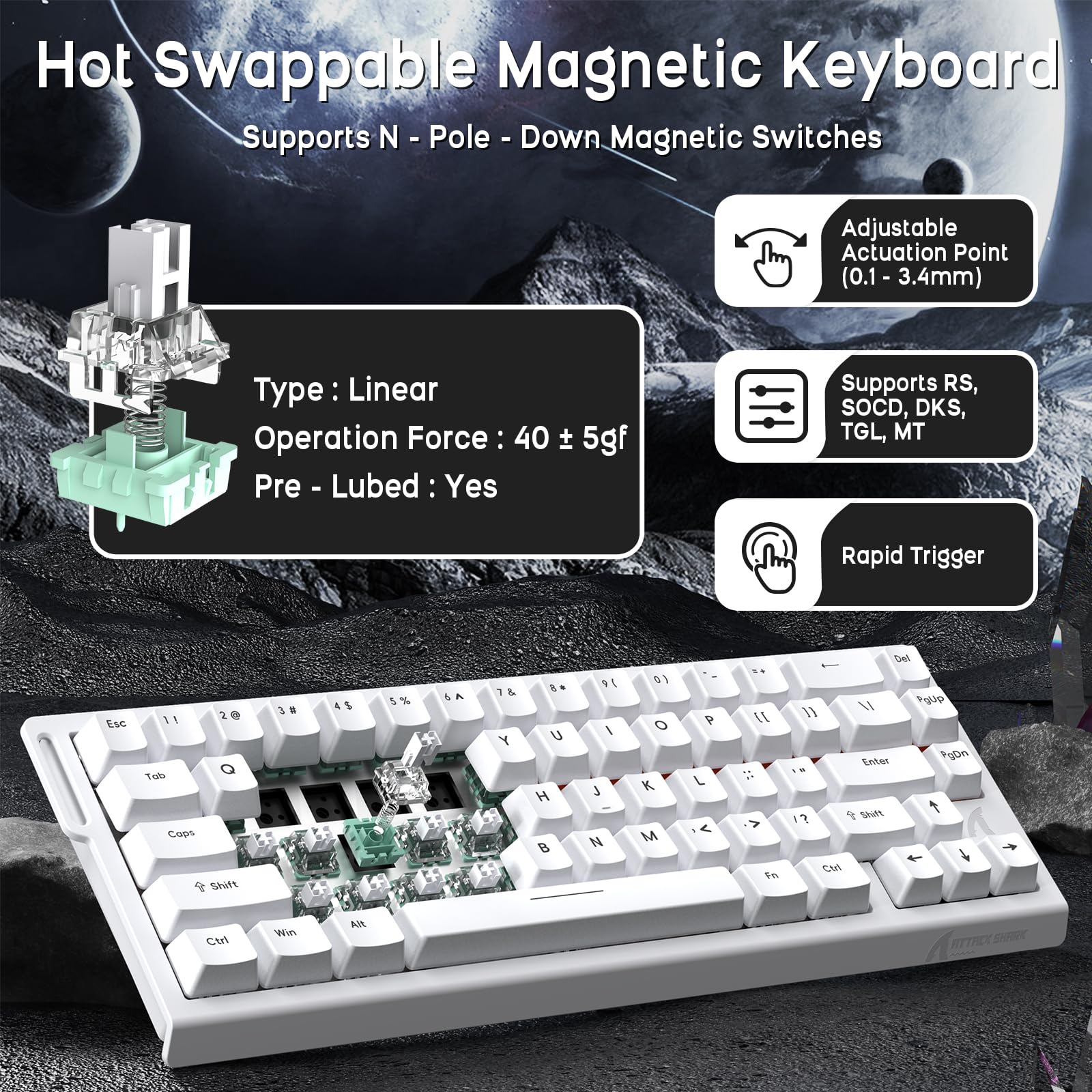 ATTACK SHARK X68 HE Przewodowa Klawiatura Magnetyczna z X3 Bezprzewodową Myszą Gamingową, 8KHz Szybkim Wyzwalaniem, 0.01mm Dokładność RT, 49g SUPERLIGHT, PAW3395, 26000 DPI – Biały