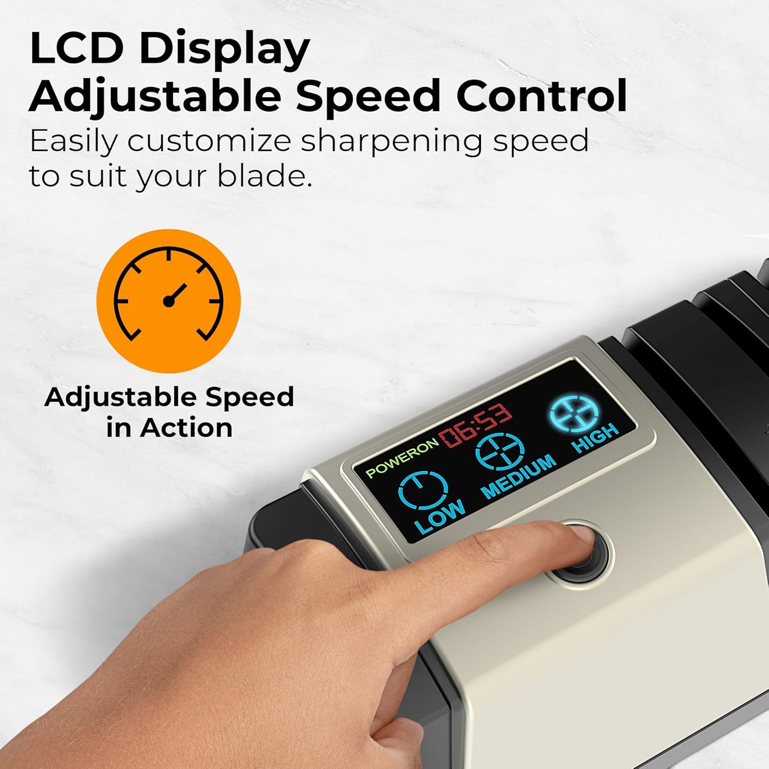 Electric Knife Sharpener for Kitchen Knives, LCD Display, 5-in-1Professional Knife Sharpener with Adjustable Speed, Diamond Wheel & Ceramic Rod, Gold