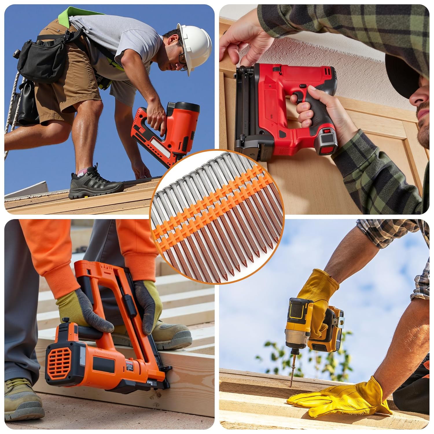 INMOZATA 1000 Count Framing Nails 21°, Full Round Head Hot Dipped Galvanized Ring Shank Plastic Strip Nails Joist Hanger Nails for Woodworking Project.（2 Inch x 0.113 Inch）