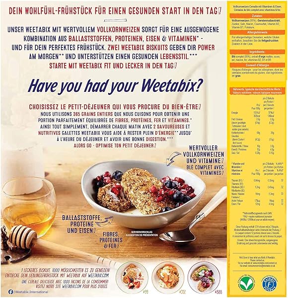 Weetabix Original à grains entiers - Céréales pour déjeuner - Céréales à grains entiers - Riche en fibres, faible en sucre et en gras - 1x430g - 2