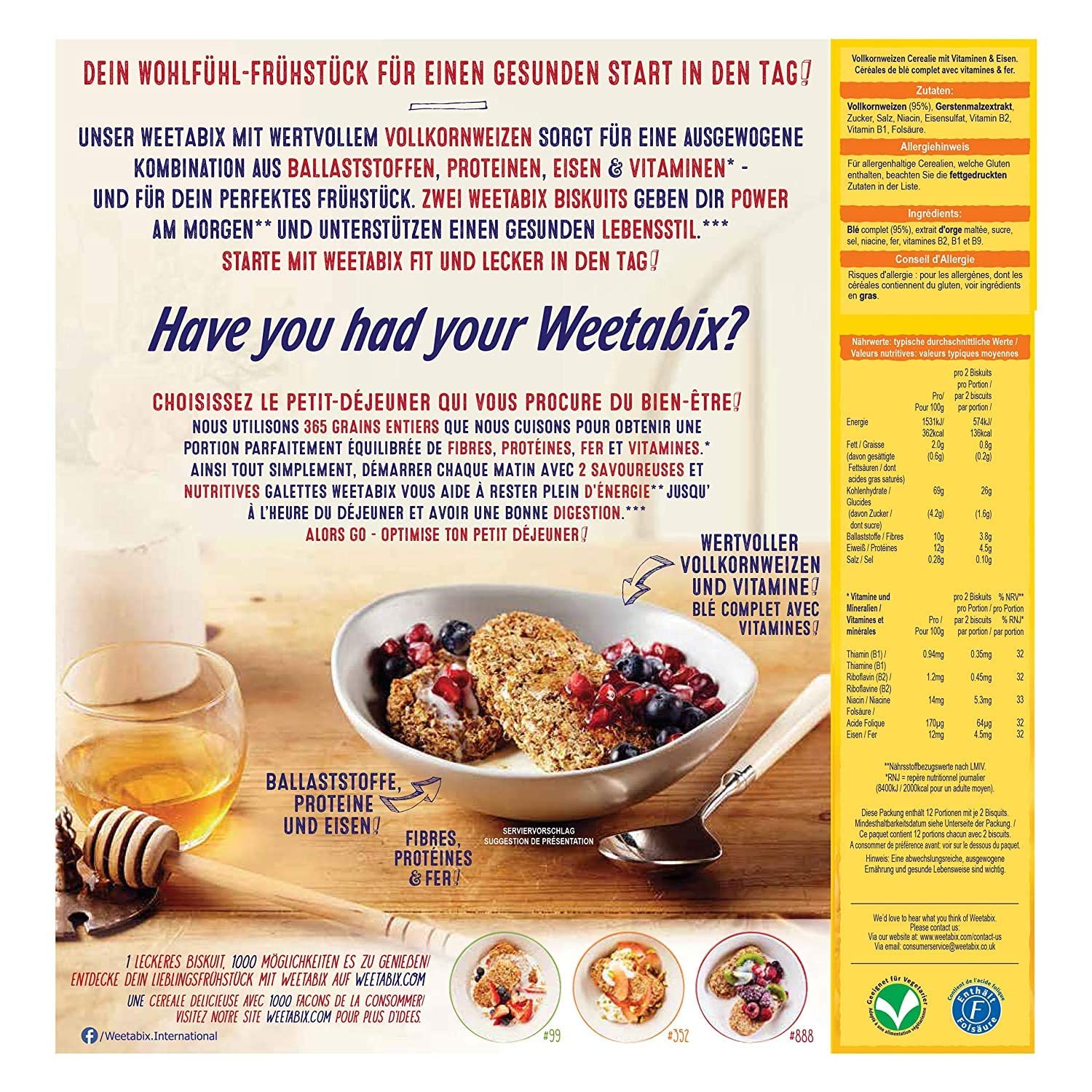 Weetabix Original à grains entiers - Céréales pour déjeuner - Céréales à grains entiers - Riche en fibres, faible en sucre et en gras - 1x430g