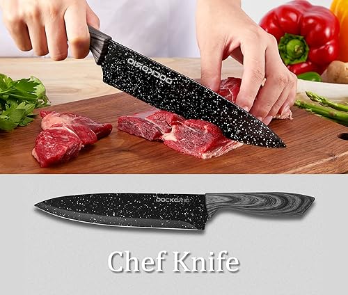 Miniatura 12 de Juego de cuchillos de cocina con bloque, todo en uno, 19 piezas de acero inoxidable de alto carbono, cuchillos de carne, cuchillos de chef, cuchillo