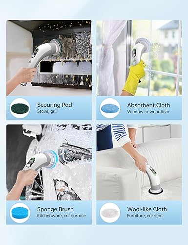 Miniatura 7 de Limpiador eléctrico giratorio con pantalla LED, IPX7 resistente al agua, potente limpiador de ducha, 2 horas de funcionamiento, 2 velocidades, mango