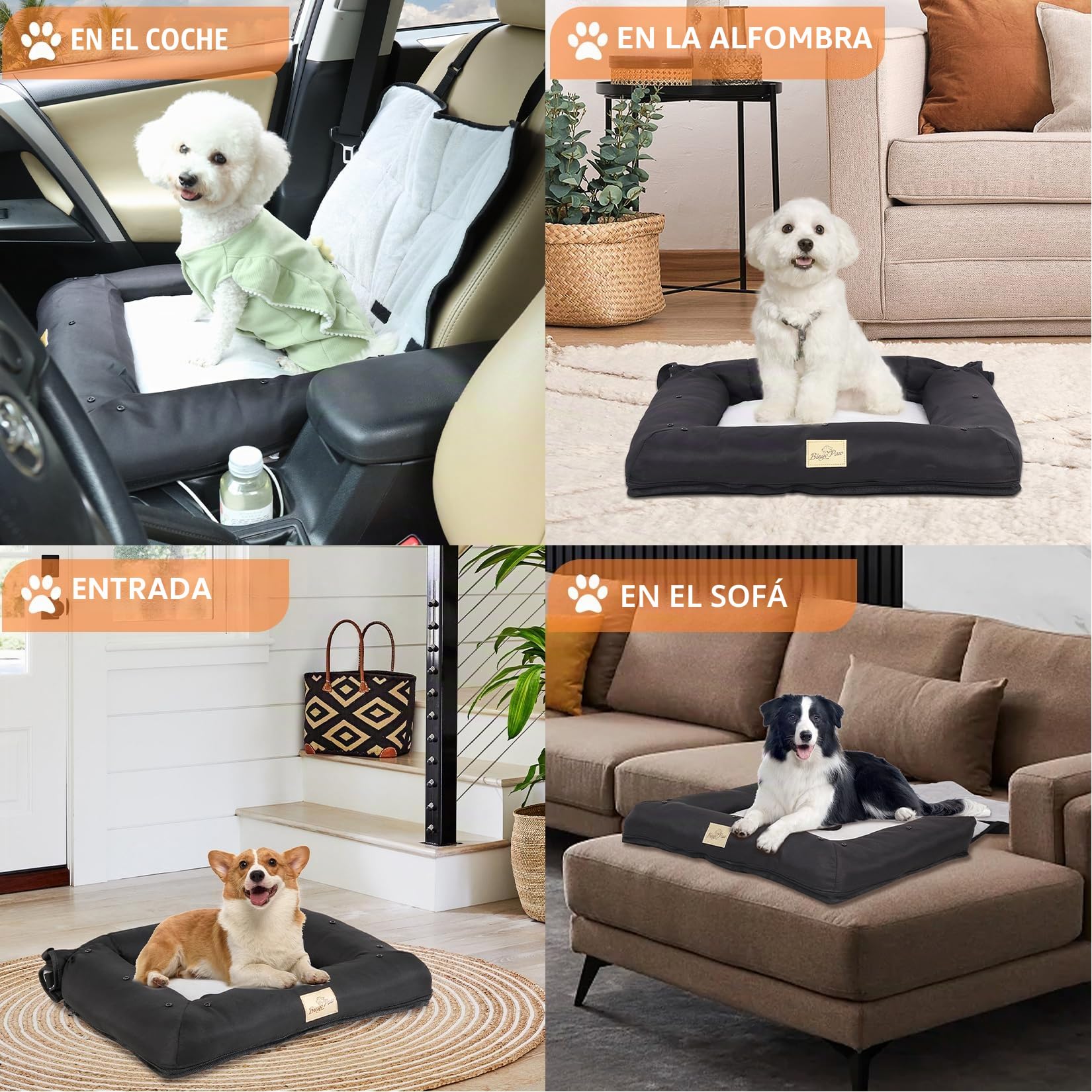 BingoPaw Cama Perro Coche Asiento:Transportin Protector Silla Cubre Asiento Coche Impermeable Antideslizante para Mascotas Perro Pequeño Mediano Gato Tipo Cuna Acolchada con Funda Lavable M