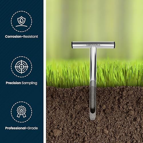 Miniatura 4 de Varomorus Sonda de muestreo de suelo Mango tubular estilo T de acero inoxidable. (12 pulgadas)