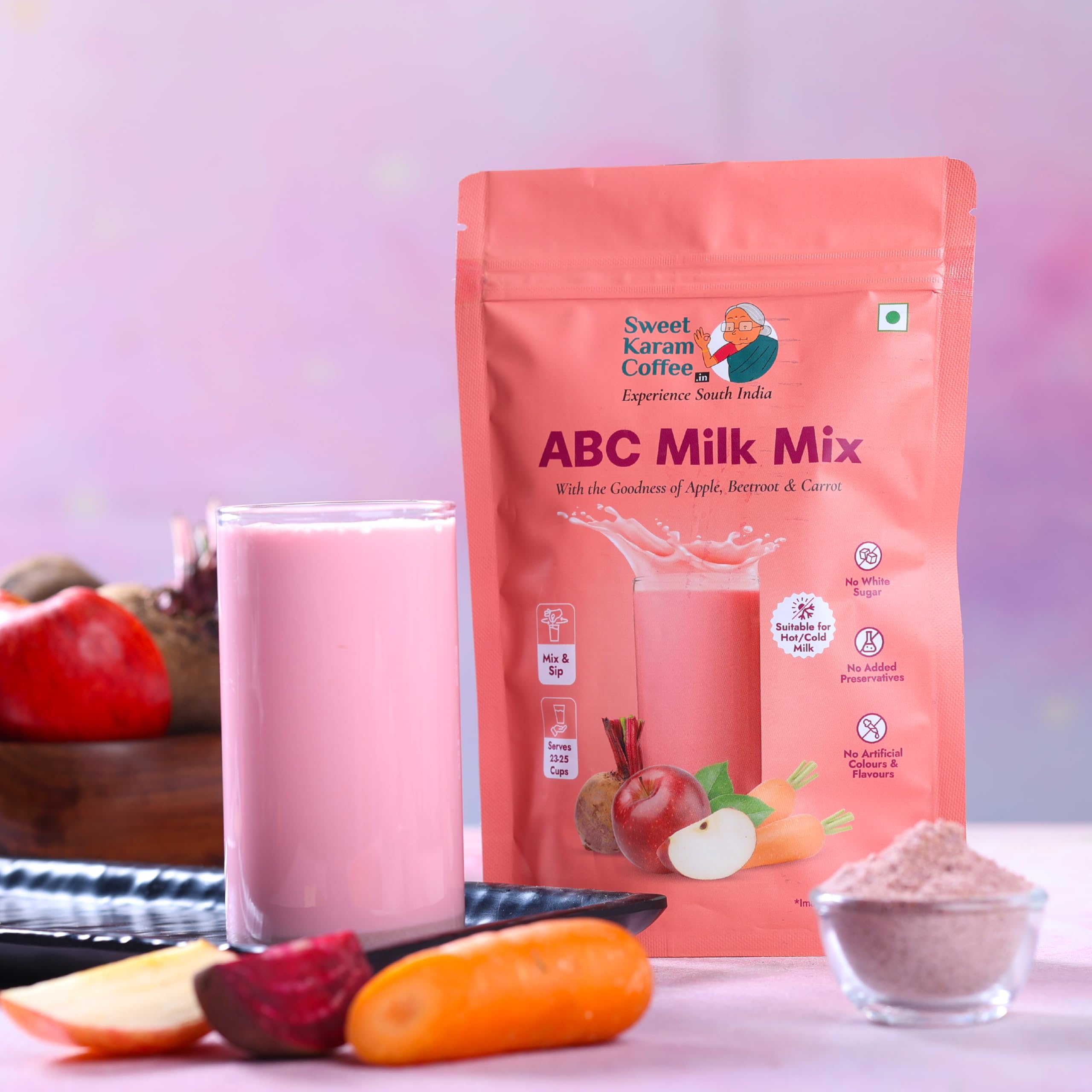 Sweet Karam Coffee ABC Milk Mix – 500 g | No Refined Sugar, Artificial Colors or Preservatives | Apple, Beetroot & Carrot Instant Drink Powder for Kids & Adults | Rich in Fiber & Vitamins | Pack of 2 (250g Each) 3