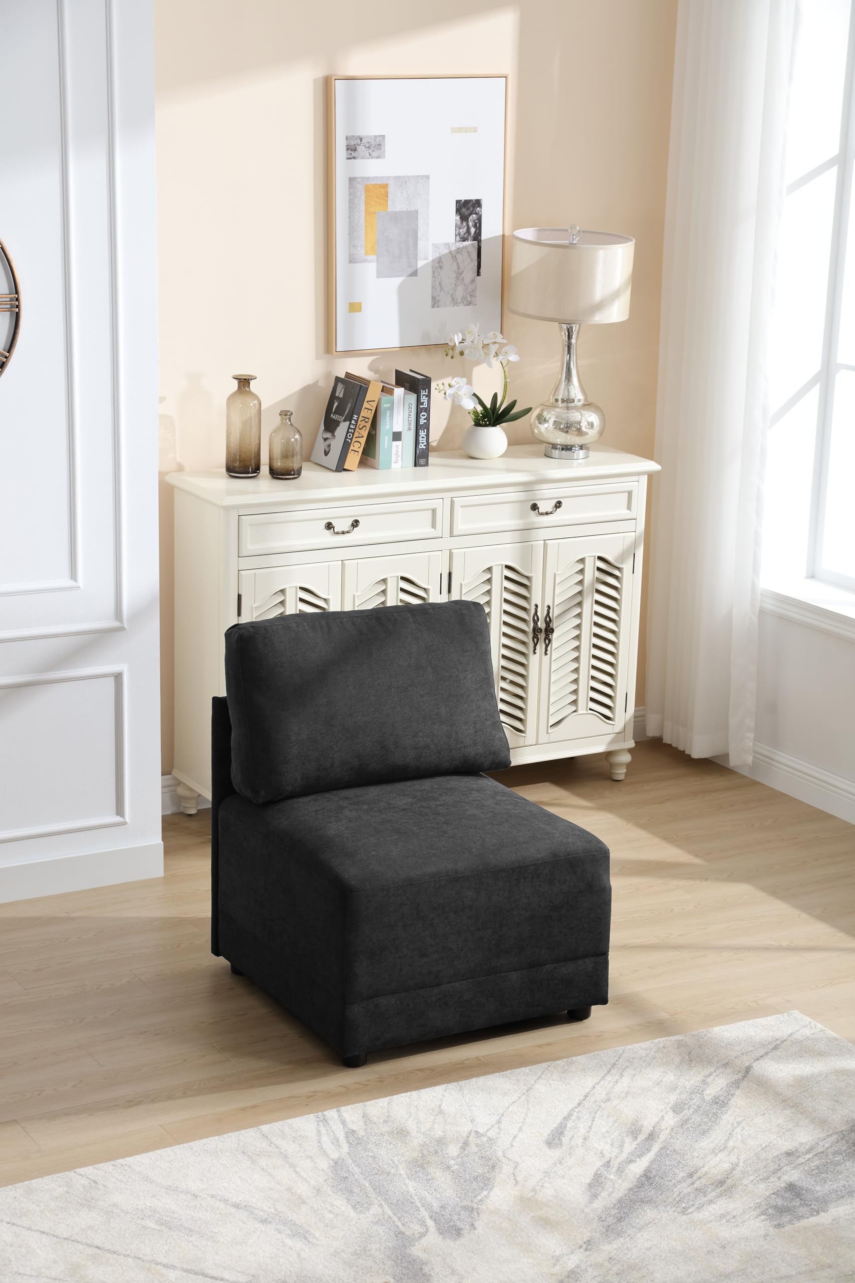 Morden Fort Armless Chair for Sectional Couch Modular Sectional Sofa DIY [No Latch Fixing] Sectional Sofa Comfy Couches for Living Room Sofas Floor Sofa Chair Sturdy Backrest - Armless Chair (Black)