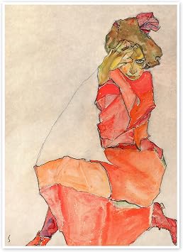 Posterlounge Kneeling woman in red dress Poster