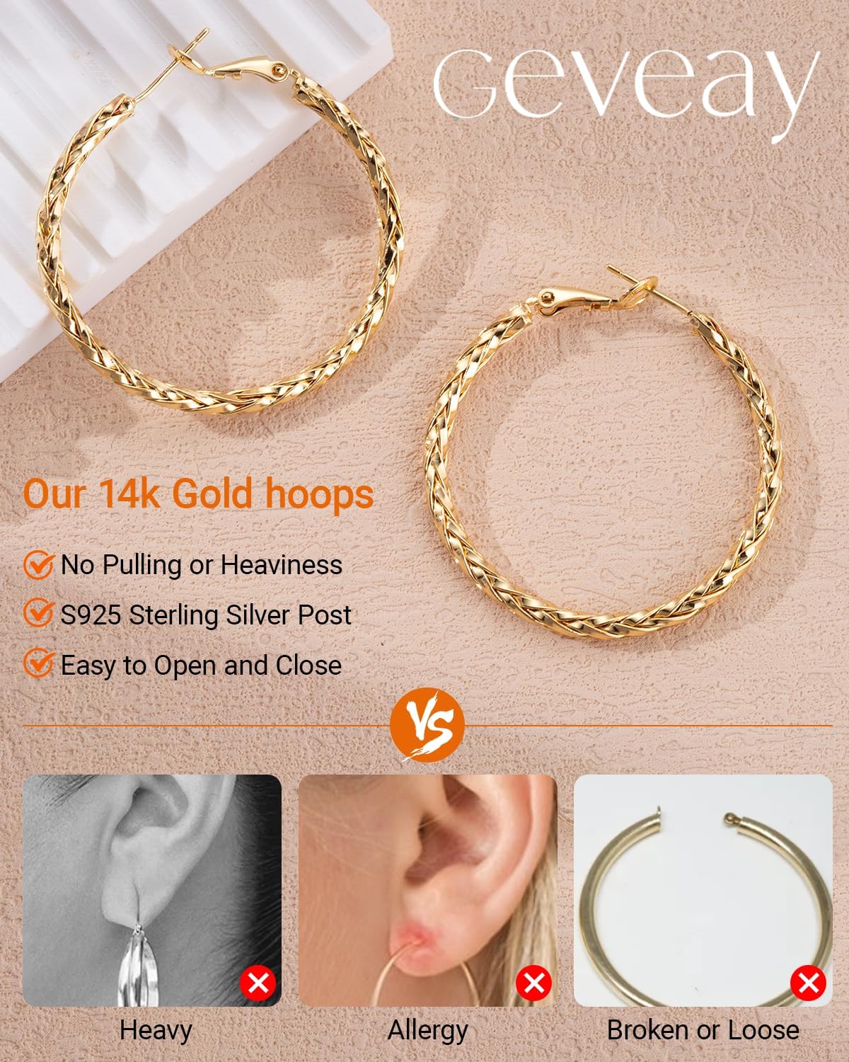 Geveay 925 Sterling Silver Post Hoop Earrings Lightweight Twisted Hoop Earrings for Women Hypoallergenic Large Hoop Earrings 30/40/50MM - Image 4