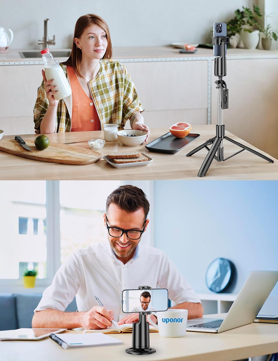 66" Auto Face Tracking Tripod for iPhone, 360° Rotation Face Body Phone Tripod Stand with Remote, Smart Shooting Holder Camera Selfie Stick for TikTok Vlog Video Recording, Gesture Control, No App