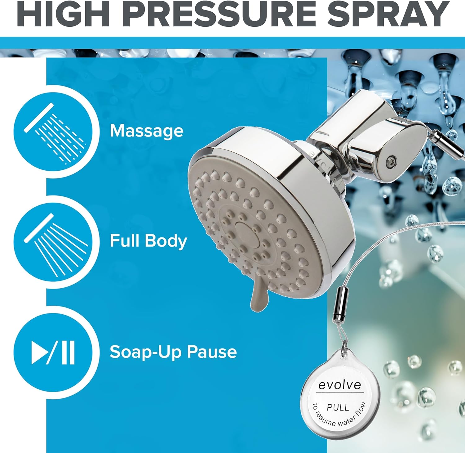 Evolve Multifunction Shower Head + ShowerStart TSV – Water and Energy Savings Without Sacrifice, Model: EV3024-CP150-FB