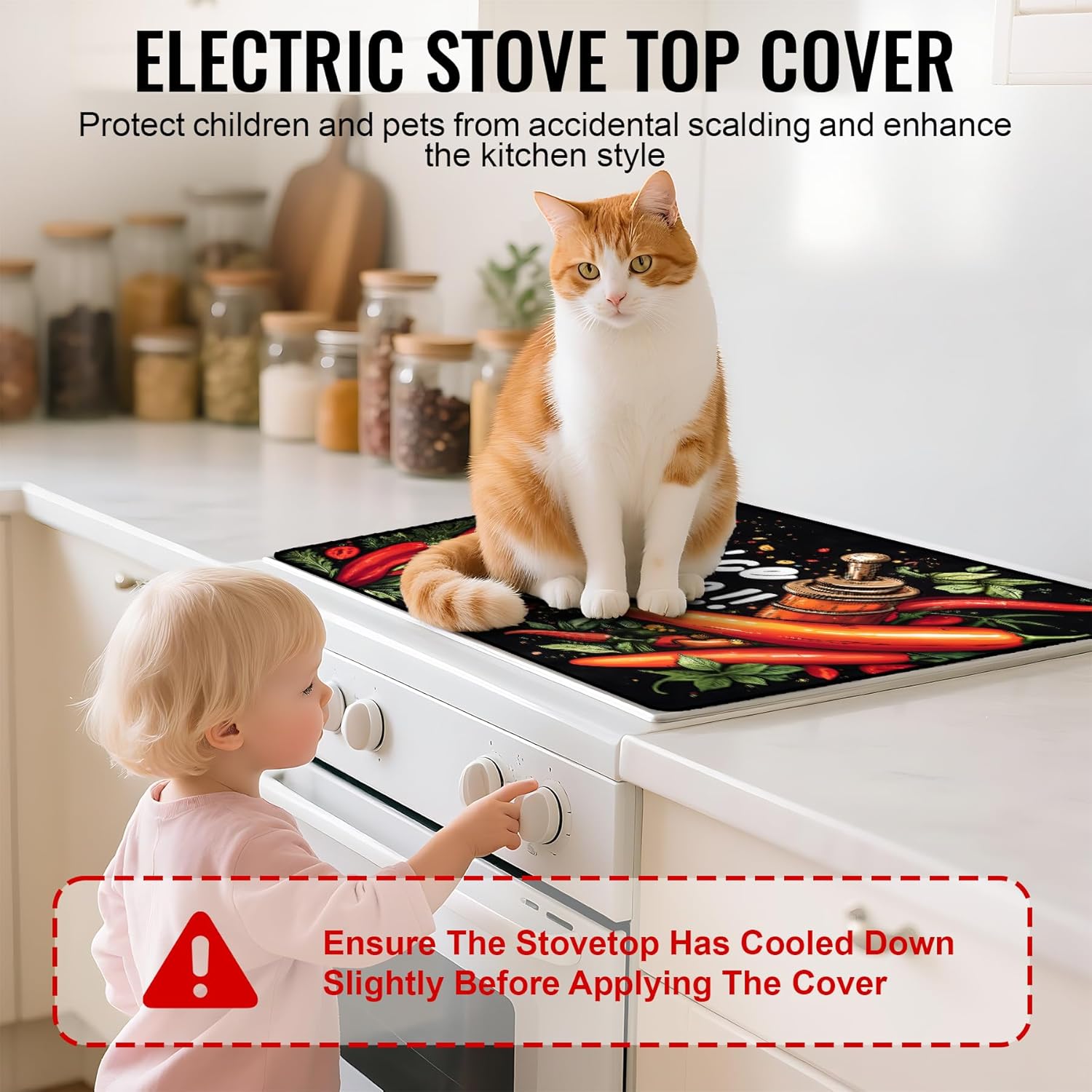 Stove Top Cover for Electric Stove,Glass Stove Top Cover, Heat Resistant Glass Cooktop Cover, Stovetop Protector, Kitchen Decor, Dish Drying Mats Cover for Ceramic Washer Top 28.5x20.5 inch