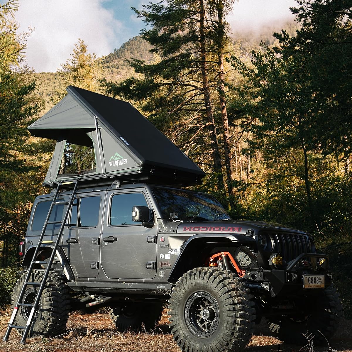 Tienda de campaña en la azotea, Tienda de campaña en la azotea de cubierta dura para camioneta Jeep SUV | Tienda de techo emergente de aluminio con tira de luz LED, tienda de techo para autocaravana para 2-3 personas, tienda de techo rígida